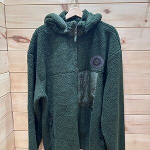 Forest Green Fleece Jacket with detachable hood.